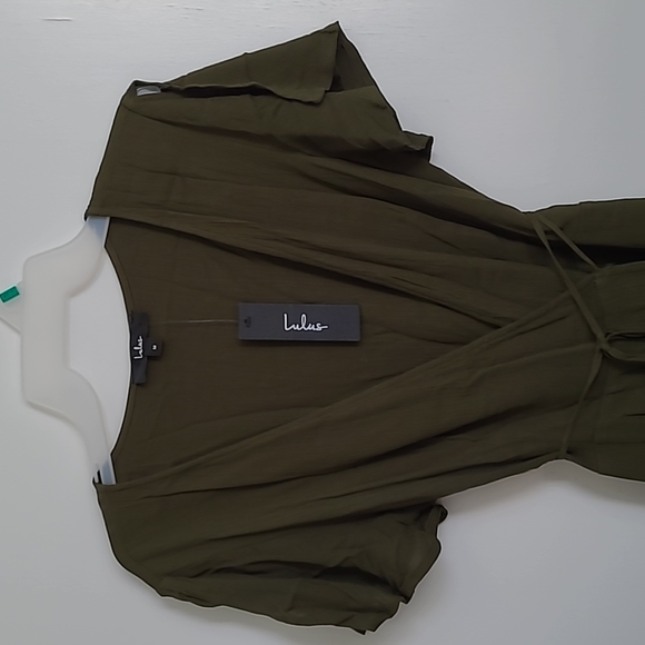 Lulu's olive green wrap dress - Picture 3 of 7